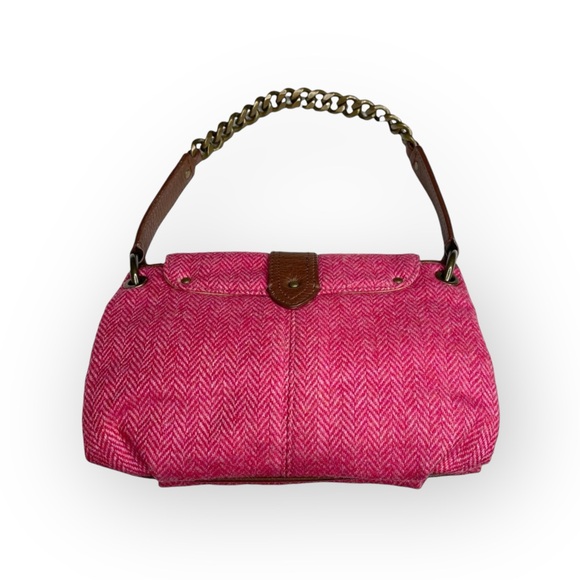 J Crew ᪥ Tweed Antique Gold Chain Handle Mini Handbag Bag ᪥ Red Wool ᪥ Leather ᪥ - Picture 14 of 16
